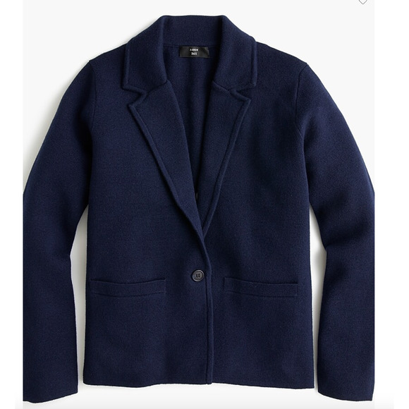 J Crew Womens 365 Sweater Blazer One Button Wool Blend Knit Jacket Navy Medium - Picture 1 of 8